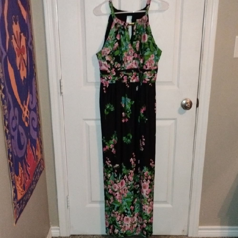 Emma & Michele Black and Green Floral Dress